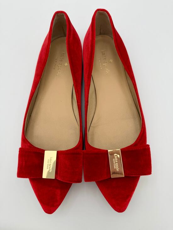 kate spade Shoes - Kate Spade Emmie Red Velvet Flats Size 7 Medium Bow Point Toe